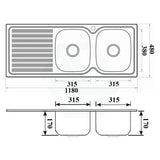 Eden 1180X480X170Mm Stainless Steel Kitchen Sink Double Bowls Left Right Available