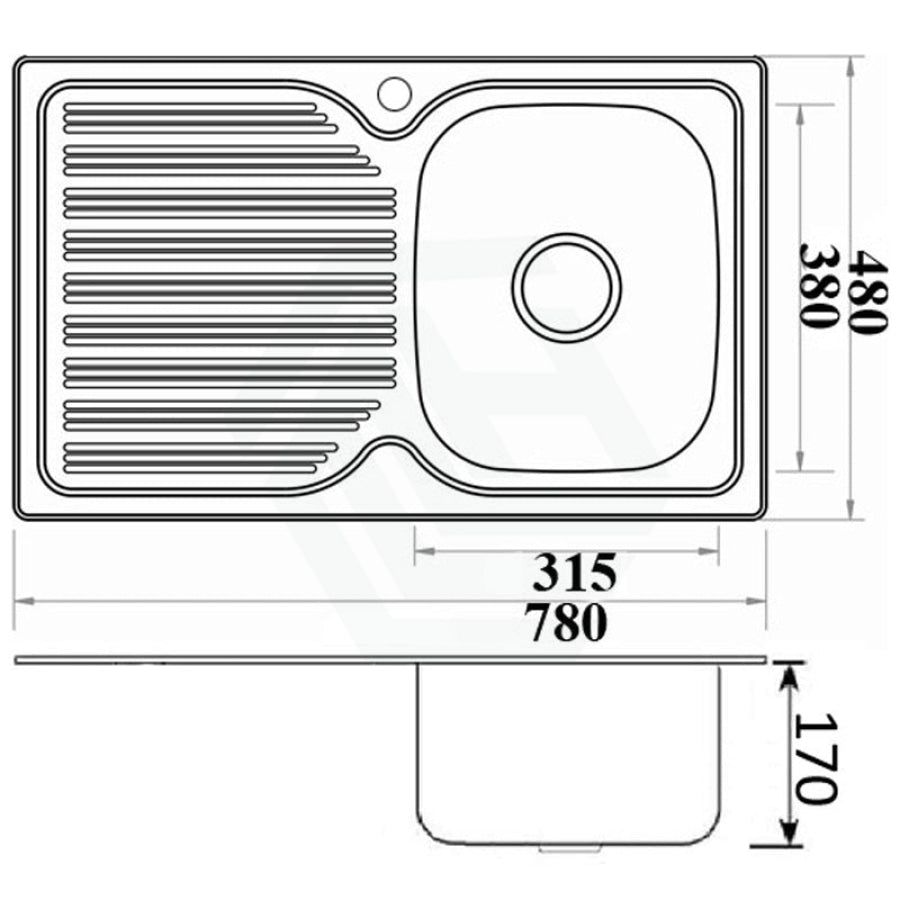 Eden 780X480X170Mm Stainless Steel Kitchen Sink Left Right Single Bowl Available Drainer Board