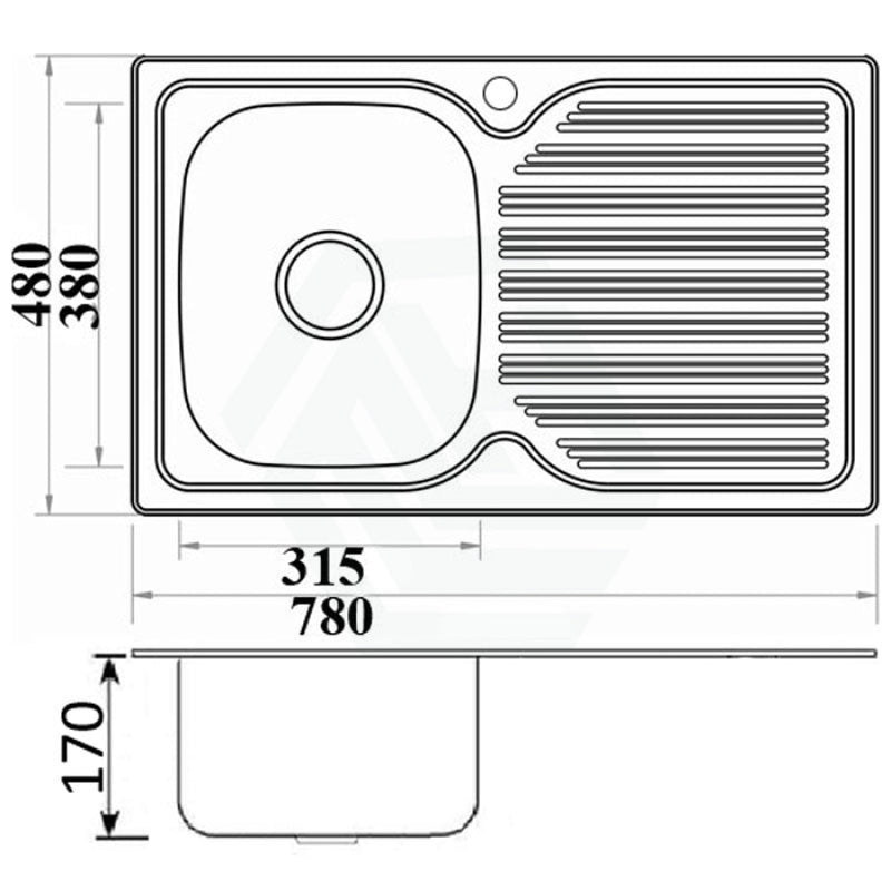 Eden 780X480X170Mm Stainless Steel Kitchen Sink Left Right Single Bowl Available Drainer Board