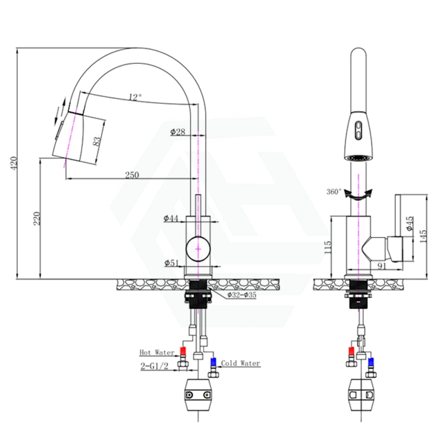 Euro Chrome Solid Brass Round Mixer Tap With 360 Swivel And Pull Out Multi Spray Option For Kitchen