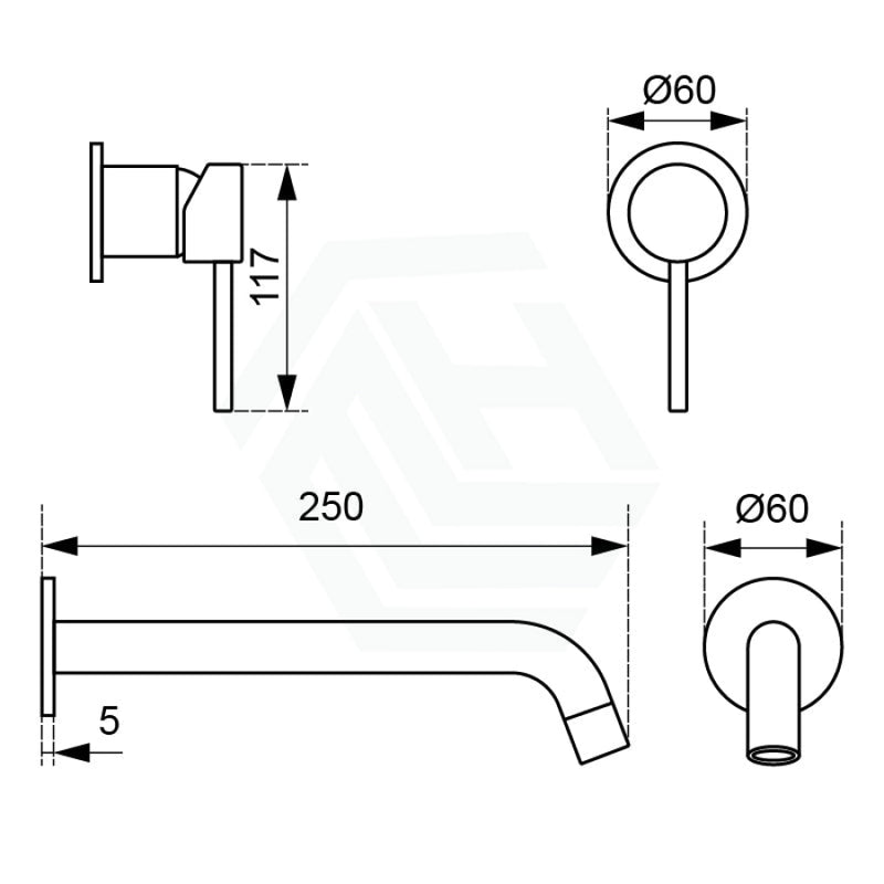 Euro Matt Black Solid Brass Wall Tap Set With Mixer For Bathtub And Basin