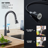 Euro Round Electroplated Black Pull Out Kitchen Sink Mixer Tap 360° Swivel Solid Brass Tapware