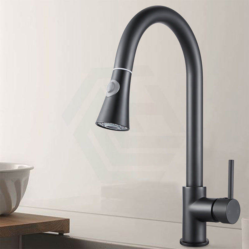 Euro Round Electroplated Black Pull Out Kitchen Sink Mixer Tap 360° Swivel Solid Brass Tapware