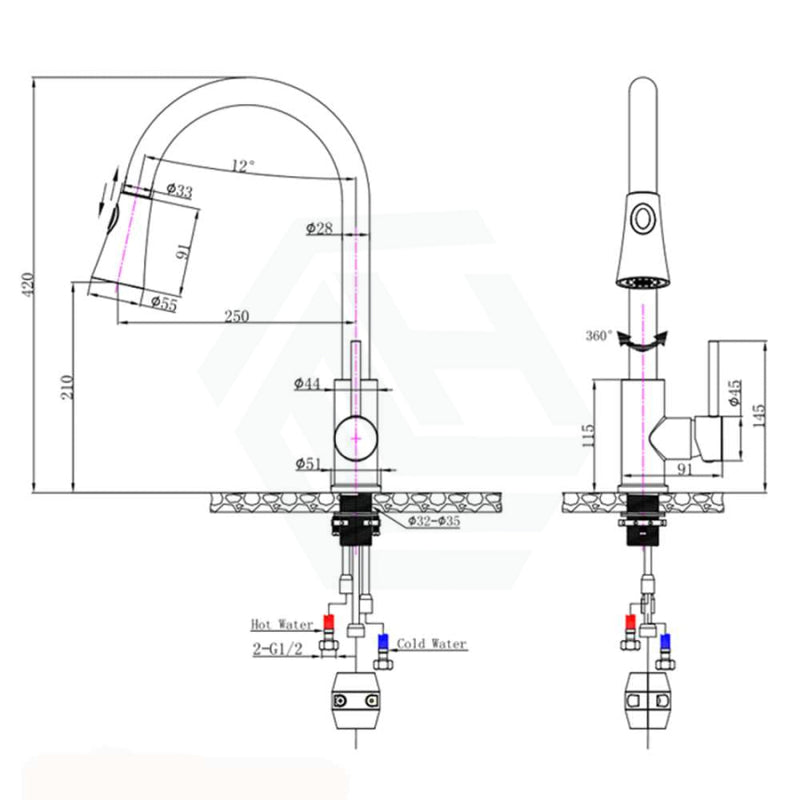 Euro Round Electroplated Black Pull Out Kitchen Sink Mixer Tap 360° Swivel Solid Brass Products