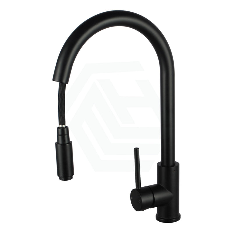 Euro Round Matt Black 360-Degree Swivel Pull Out Kitchen Sink Mixer Tap Solid Brass Tapware