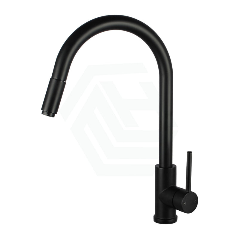 Euro Round Matt Black 360-Degree Swivel Pull Out Kitchen Sink Mixer Tap Solid Brass Tapware