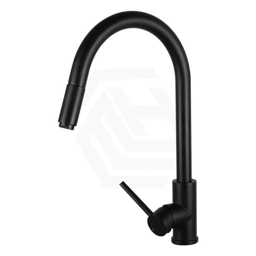 Euro Round Matt Black 360-Degree Swivel Pull Out Kitchen Sink Mixer Tap Solid Brass Tapware