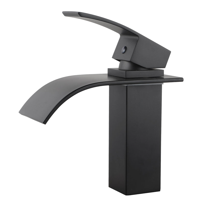 Omar Square Solid Brass Matt Black Waterfall Basin Mixer Tap Bathroom Products