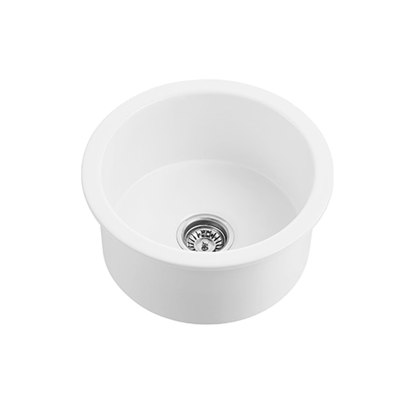 470X228Mm Gloss White Camden Fireclay Kitchen/Laundry Sink Round Single Bowl Top/Under Mount Black