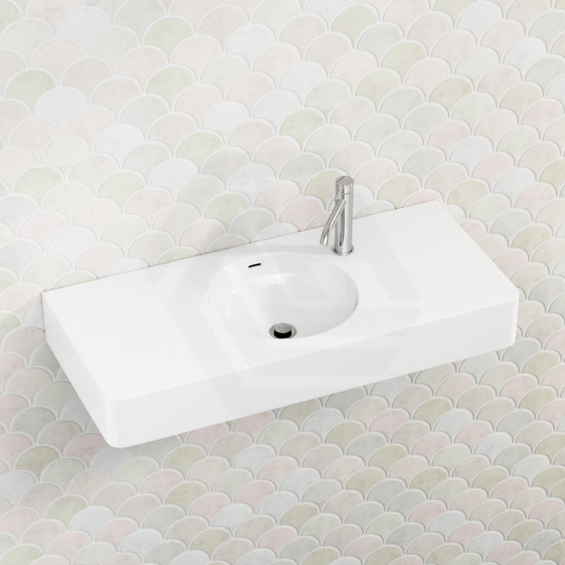 Fienza 1000X450X135Mm Encanto Matt White Cast Stone Wall Hung Basin 1 Tap Hole Basins