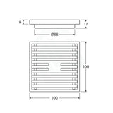 Fienza Square Slim Grate Floor Waste 88Mm Outlet Chrome Wastes