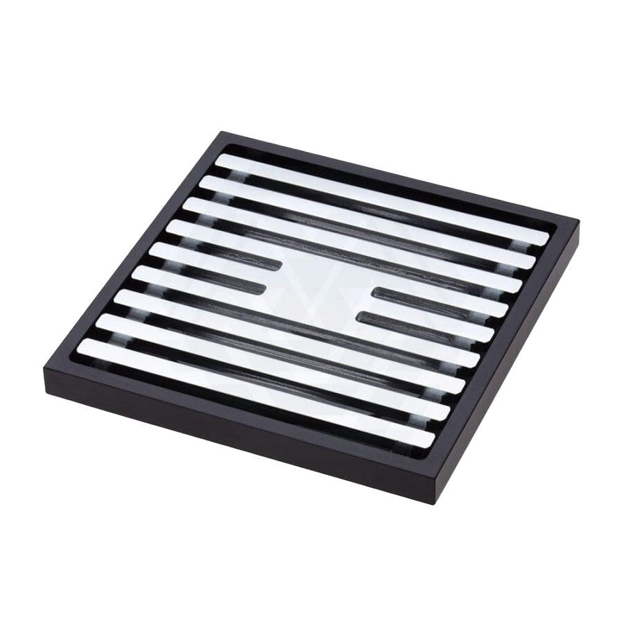 Fienza Square Slim Grate Floor Waste 88Mm Outlet Matte Black & Chrome Wastes