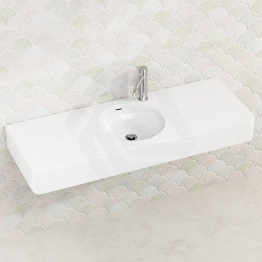 Fienza 1200X450X135Mm Encanto Matt White Cast Stone Wall Hung Basin 1 Tap Hole Basins