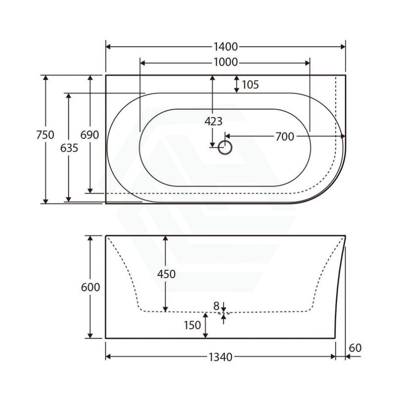 Fienza 1400mm Chloe Bathtub Left/Right Corner Acrylic Gloss White NO Overflow