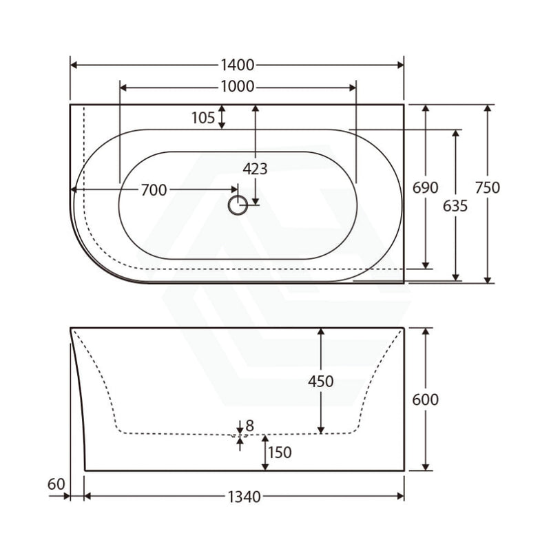 Fienza 1400mm Chloe Bathtub Left/Right Corner Acrylic Gloss White NO Overflow