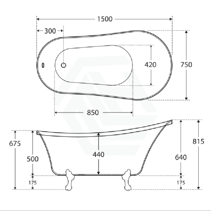 Fienza 1500/1700mm Clawfoot Gloss white Freestanding Bathtub Acrylic With Overflow, Chrome Feet