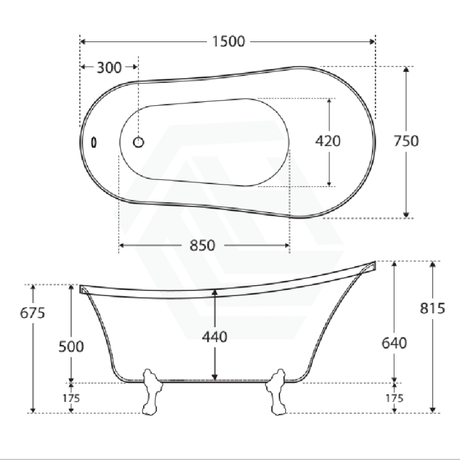 Fienza 1500/1700mm Clawfoot Gloss white Freestanding Bathtub Acrylic With Overflow, Chrome Feet