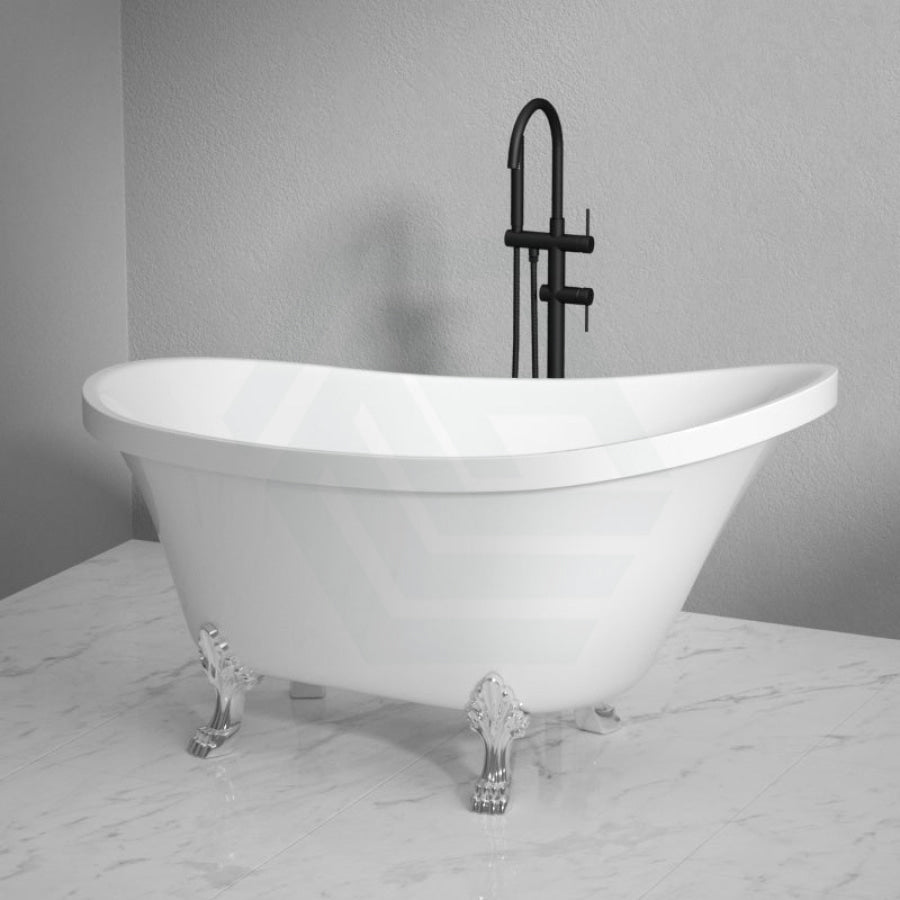 Fienza 1500/1700Mm Clawfoot Gloss White Freestanding Bathtub Acrylic With Overflow Chrome Feet