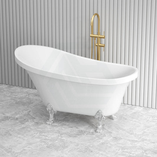 Fienza 1500/1700Mm Clawfoot Gloss White Freestanding Bathtub Acrylic With Overflow Chrome Feet