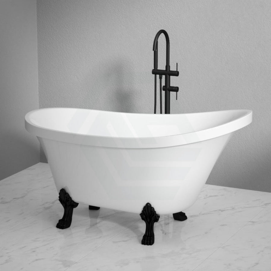 Fienza 1500/1700Mm Clawfoot Gloss White Freestanding Bathtub Acrylic With Overflow Matt Black Feet