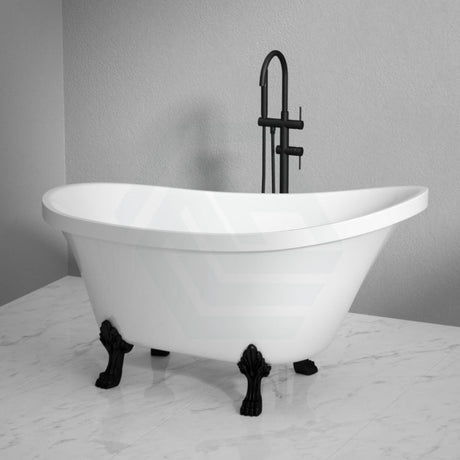 Fienza 1500/1700Mm Clawfoot Gloss White Freestanding Bathtub Acrylic With Overflow Matt Black Feet