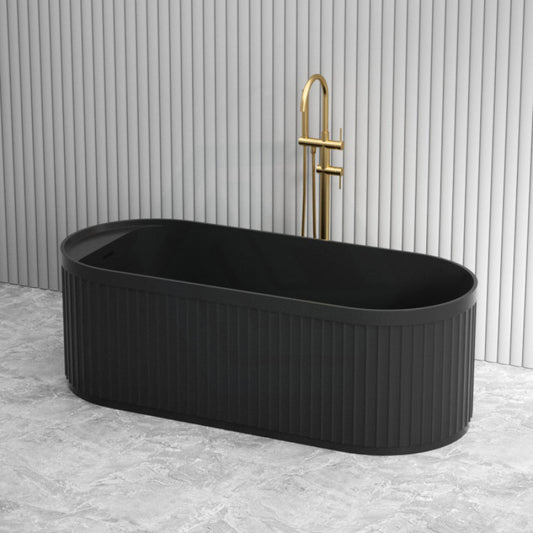 Fienza 1700Mm Minka Solid Surface Freestanding Bathtub Matt Black Oval With Overflow Bathtubs