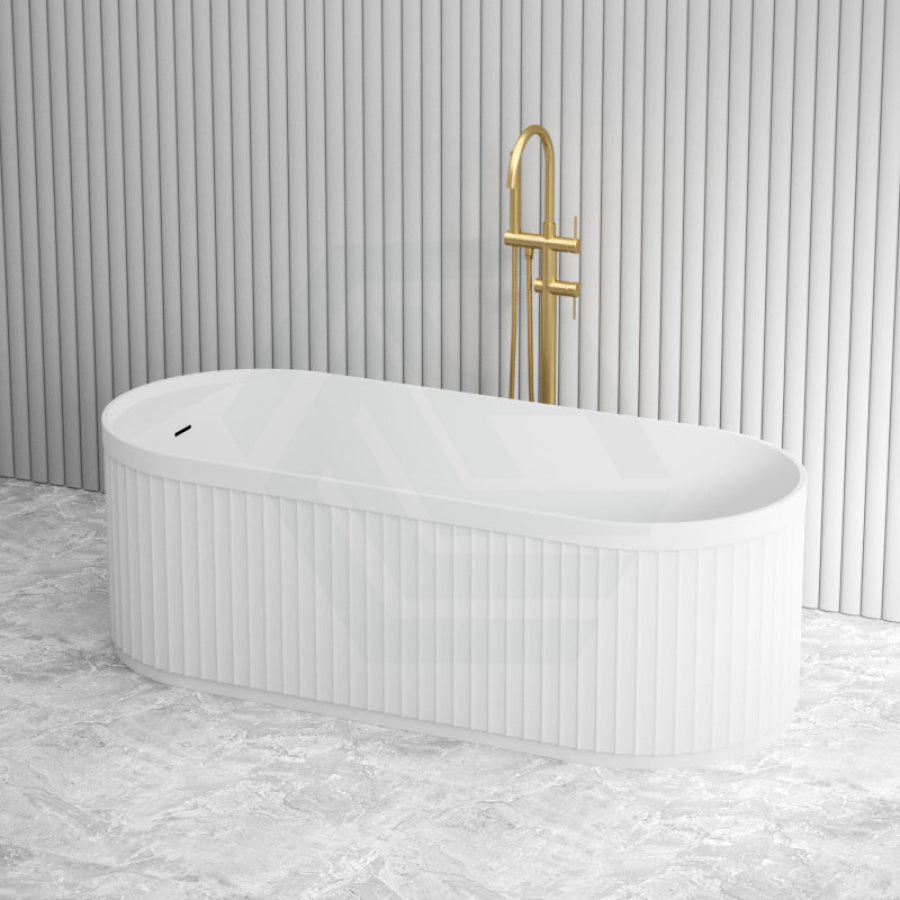 Fienza 1700Mm Minka Solid Surface Freestanding Bathtub Matt White Oval With Overflow Bathtubs