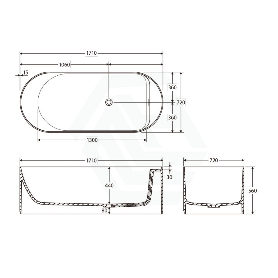 Fienza 1700Mm Minka Solid Surface Freestanding Bathtub Matt White Oval No Overflow Concrete Bathtubs