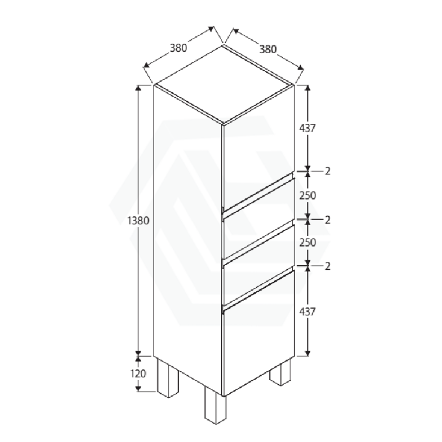 Fienza 380x380x1500mm Fingerpull Bathroom Vanity Tall Boy Gloss White MDF Board