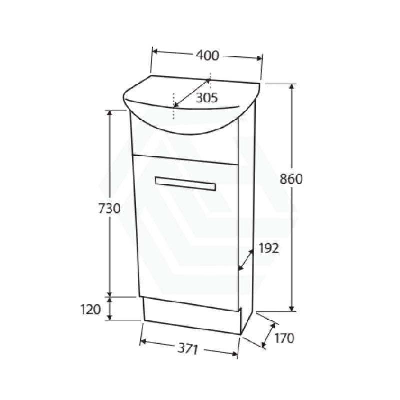 Fienza 400mm Freestanding Kickboard Vanity Glass Door Gloss White MDF Board with Single Bowl Ceramic Top