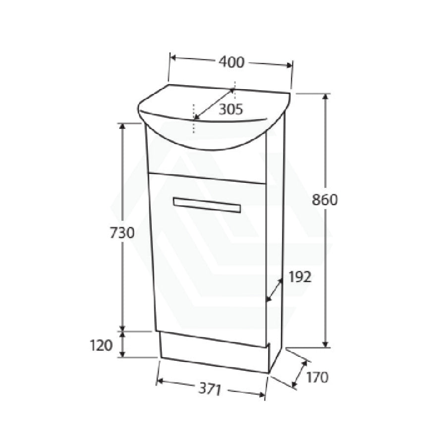 Fienza 400mm Freestanding Kickboard Vanity Gloss White MDF Board with Single Bowl Ceramic Top