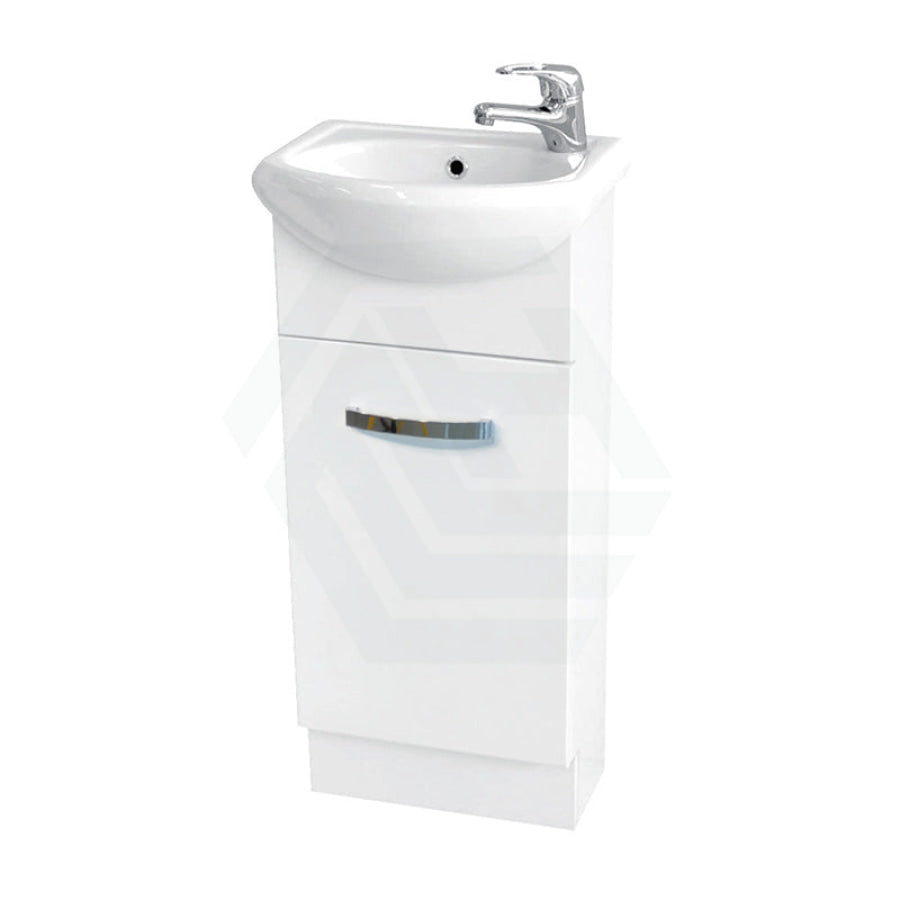 Fienza 400mm Freestanding Kickboard Vanity Gloss White MDF Board with Single Bowl Ceramic Top