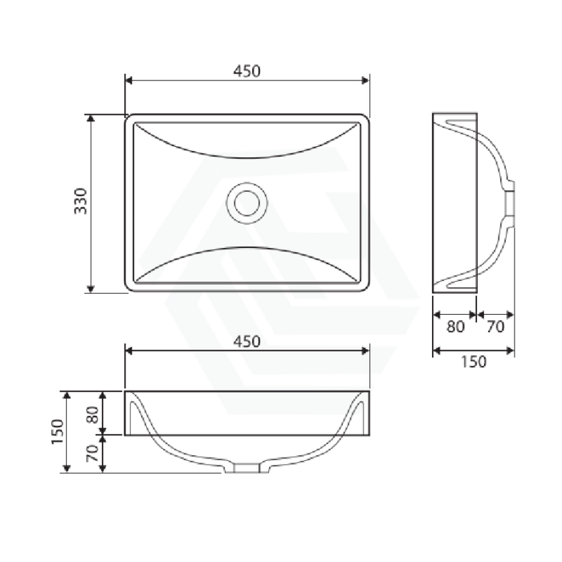 Fienza 450x330x80mm Kados Matt White Cast Stone Semi-Inset Basin