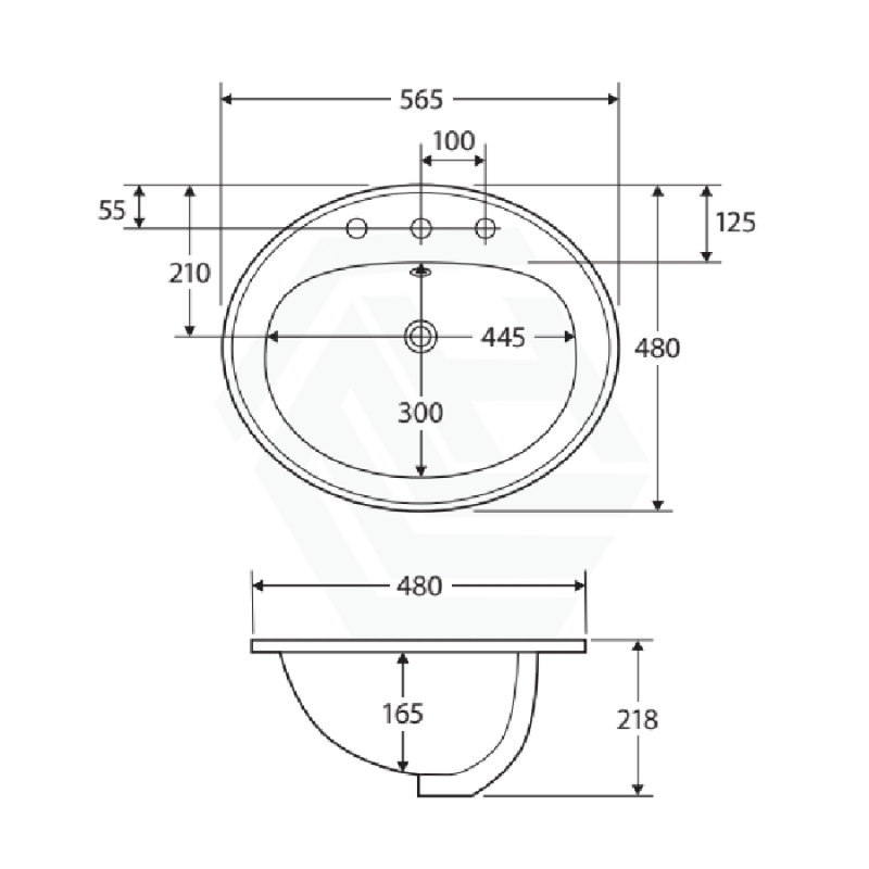 Fienza 565x480x218mm Lacy Gloss White Fully-Inset Ceramic Basin Oval Overflow Hole