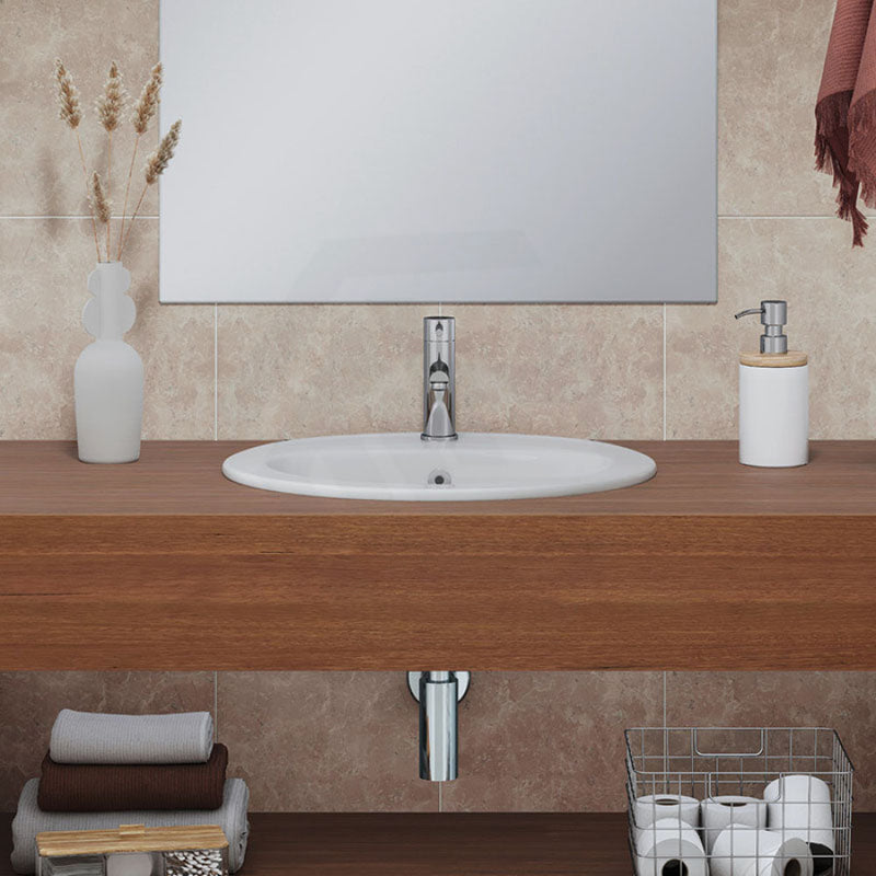 Fienza 565x480x218mm Lacy Gloss White Fully-Inset Ceramic Basin Oval Overflow Hole