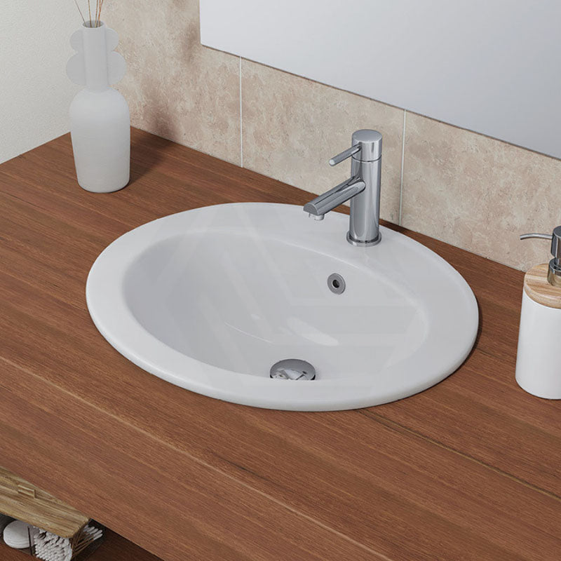 Fienza 565x480x218mm Lacy Gloss White Fully-Inset Ceramic Basin Oval Overflow Hole