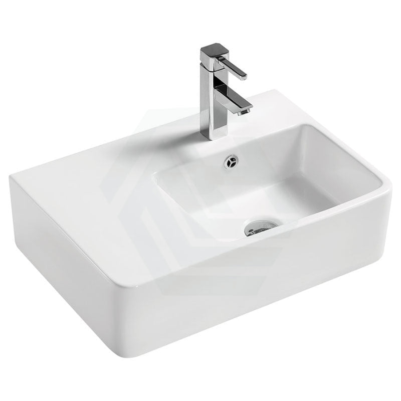 Fienza 575X400X163Mm Delta Care Rectangle Gloss White Wall Hung Ceramic Left / Right Bowl Basin One