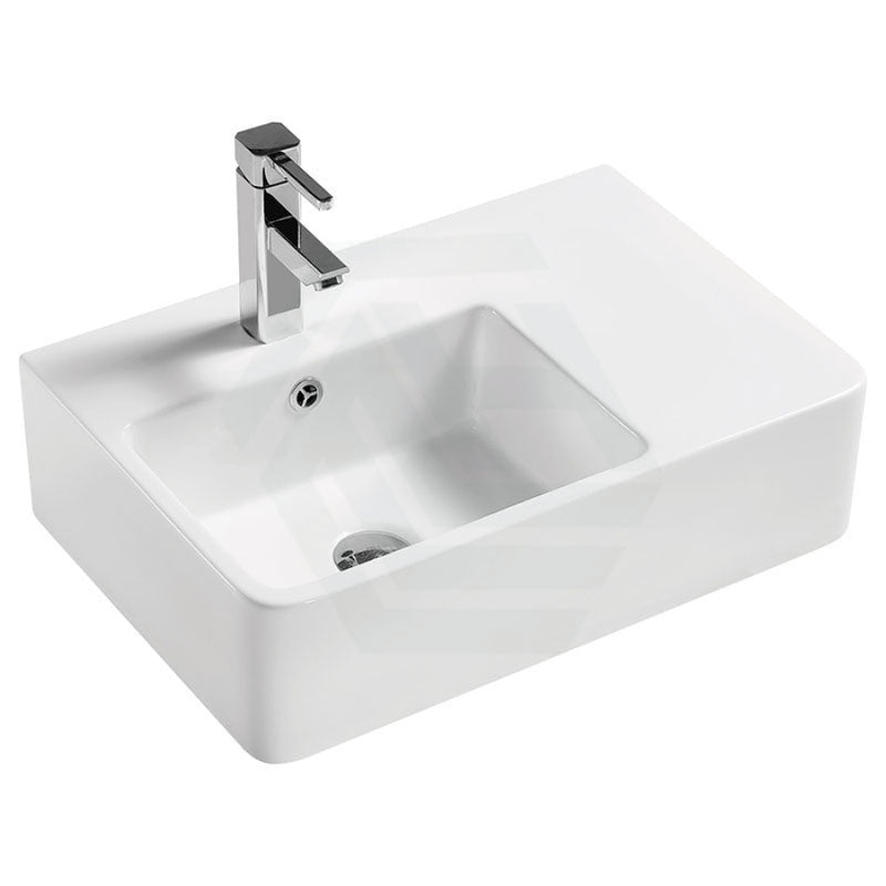 Fienza 575x400x163mm Delta Care Rectangle Gloss White Wall Hung Ceramic Left / Right Bowl Basin One Tap Hole