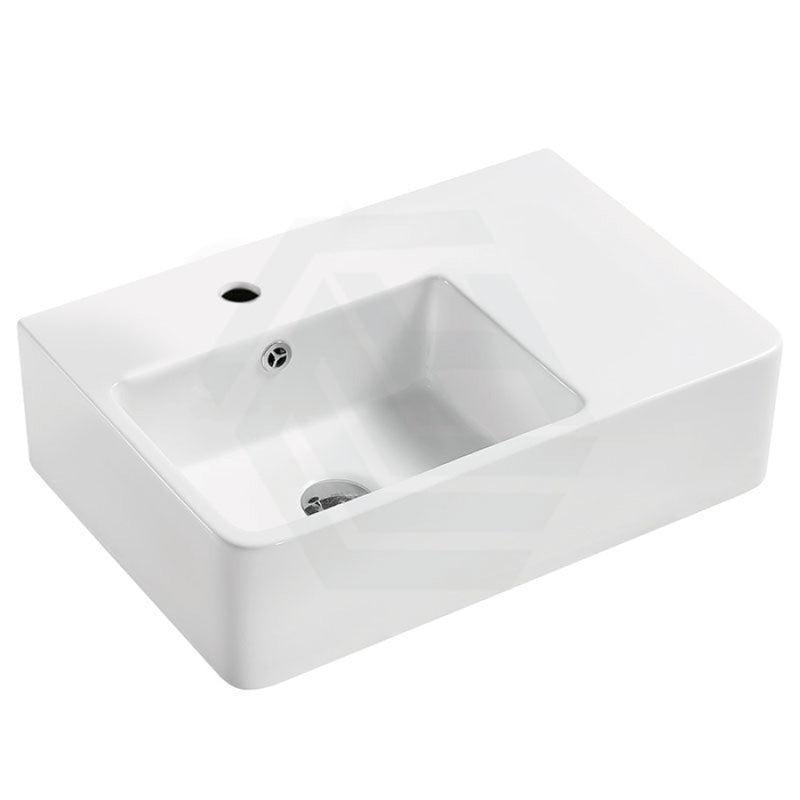 Fienza 575X400X163Mm Delta Care Rectangle Gloss White Wall Hung Ceramic Left / Right Bowl Basin One