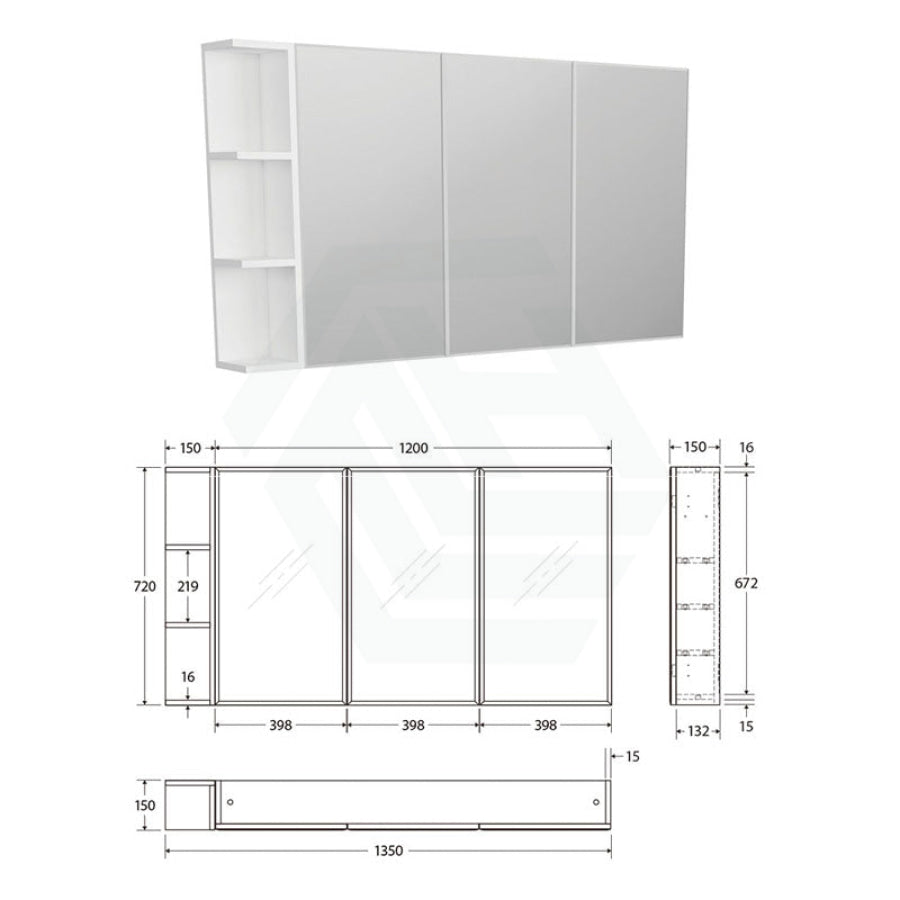 600/750/900/1200Mm Bevel Edge Gloss White Mdf Board Mirror Shaving Cabinet 1 Side Shelf