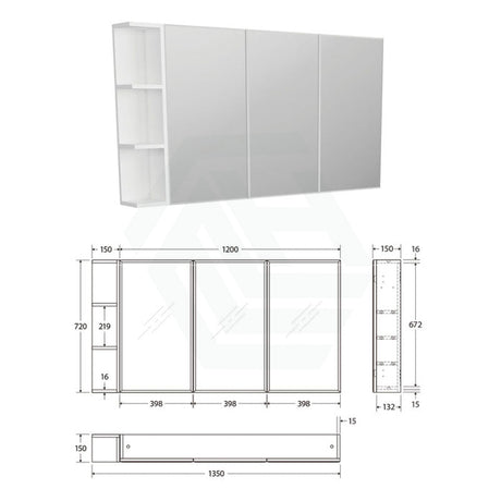 600/750/900/1200Mm Bevel Edge Gloss White Mdf Board Mirror Shaving Cabinet 1 Side Shelf