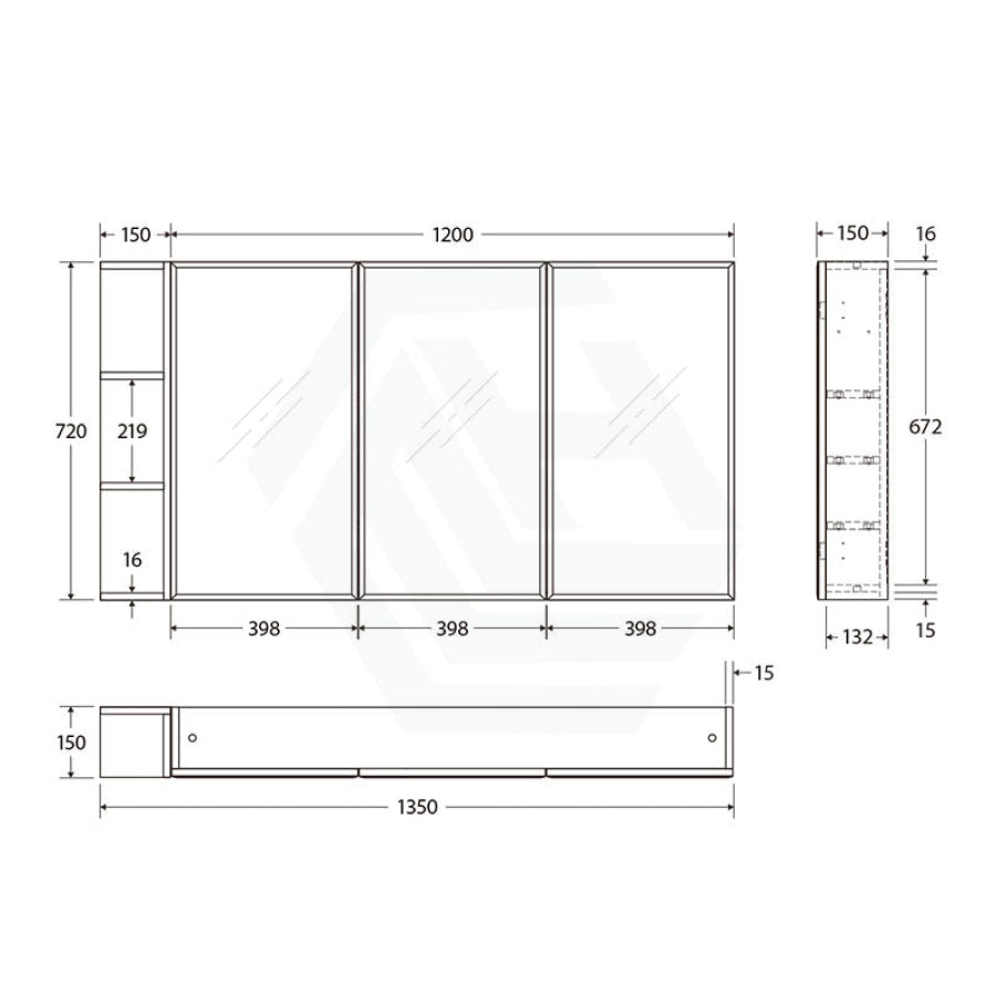 600/750/900/1200mm Bevel Edge Gloss White MDF board Mirror Shaving Cabinet 1 Side Shelf