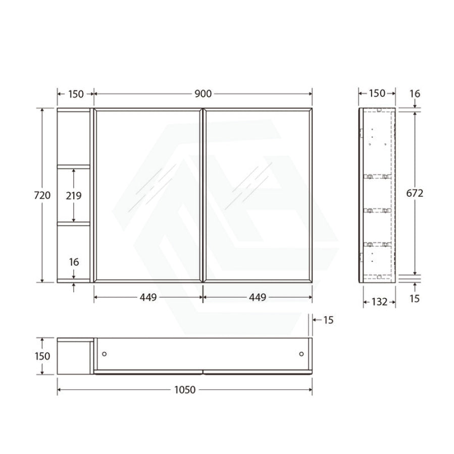 600/750/900/1200mm Bevel Edge Gloss White MDF board Mirror Shaving Cabinet 1 Side Shelf