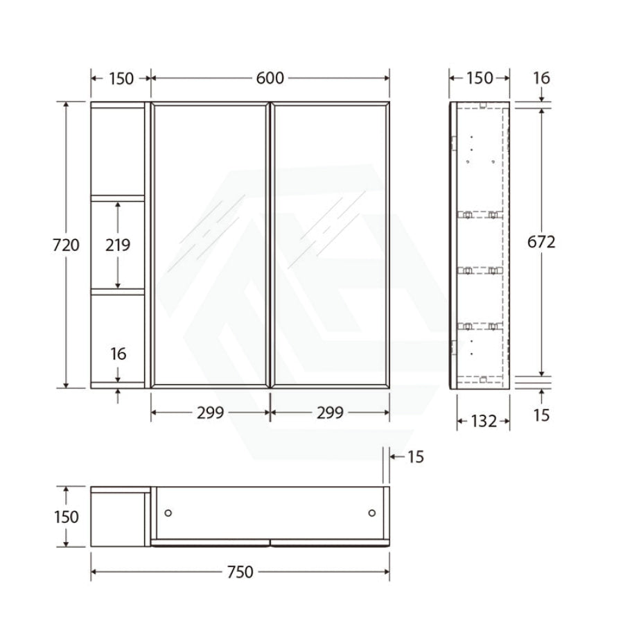 600/750/900/1200mm Bevel Edge Gloss White MDF board Mirror Shaving Cabinet 1 Side Shelf