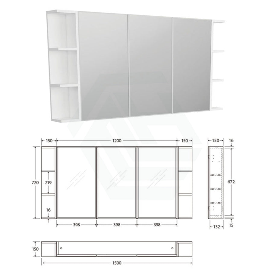 600/750/900/1200Mm Bevel Edge Gloss White Mdf Board Mirror Shaving Cabinet 2 Side Shelves