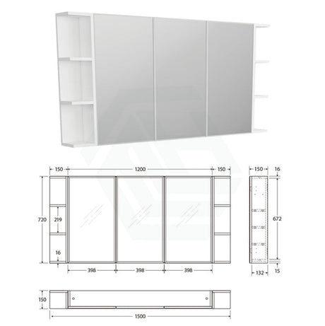 600/750/900/1200Mm Bevel Edge Gloss White Mdf Board Mirror Shaving Cabinet 2 Side Shelves