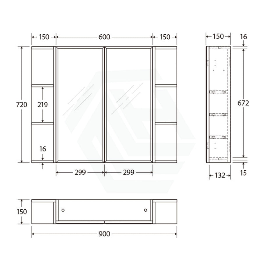 600/750/900/1200mm Bevel Edge Gloss White MDF board Mirror Shaving Cabinet 2 Side Shelves