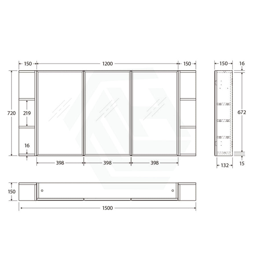 600/750/900/1200mm Bevel Edge Gloss White MDF board Mirror Shaving Cabinet 2 Side Shelves