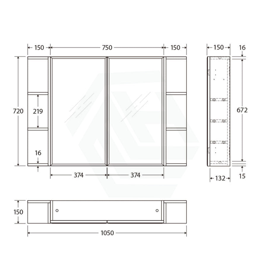 600/750/900/1200mm Bevel Edge Gloss White MDF board Mirror Shaving Cabinet 2 Side Shelves