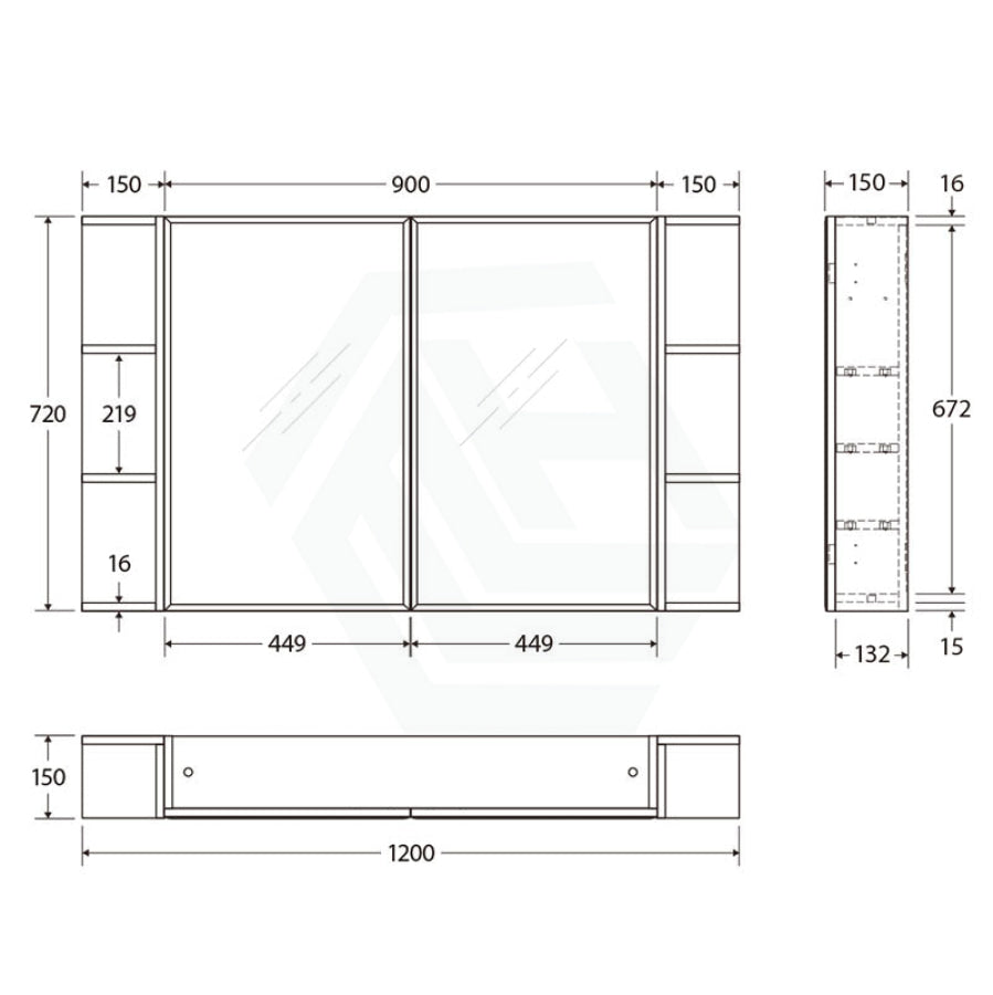 600/750/900/1200mm Bevel Edge Gloss White MDF board Mirror Shaving Cabinet 2 Side Shelves